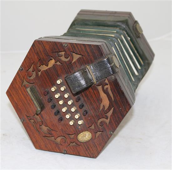 A Bock Bisley rosewood concertina, 6in.